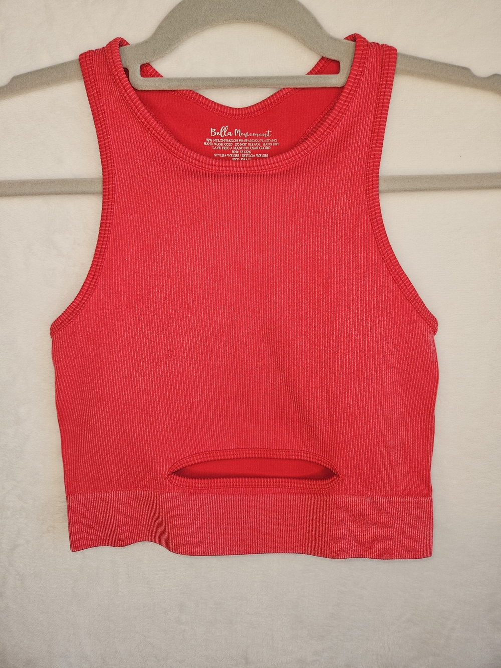 Women's Red Ribbed Crop Tank with Front Cutout